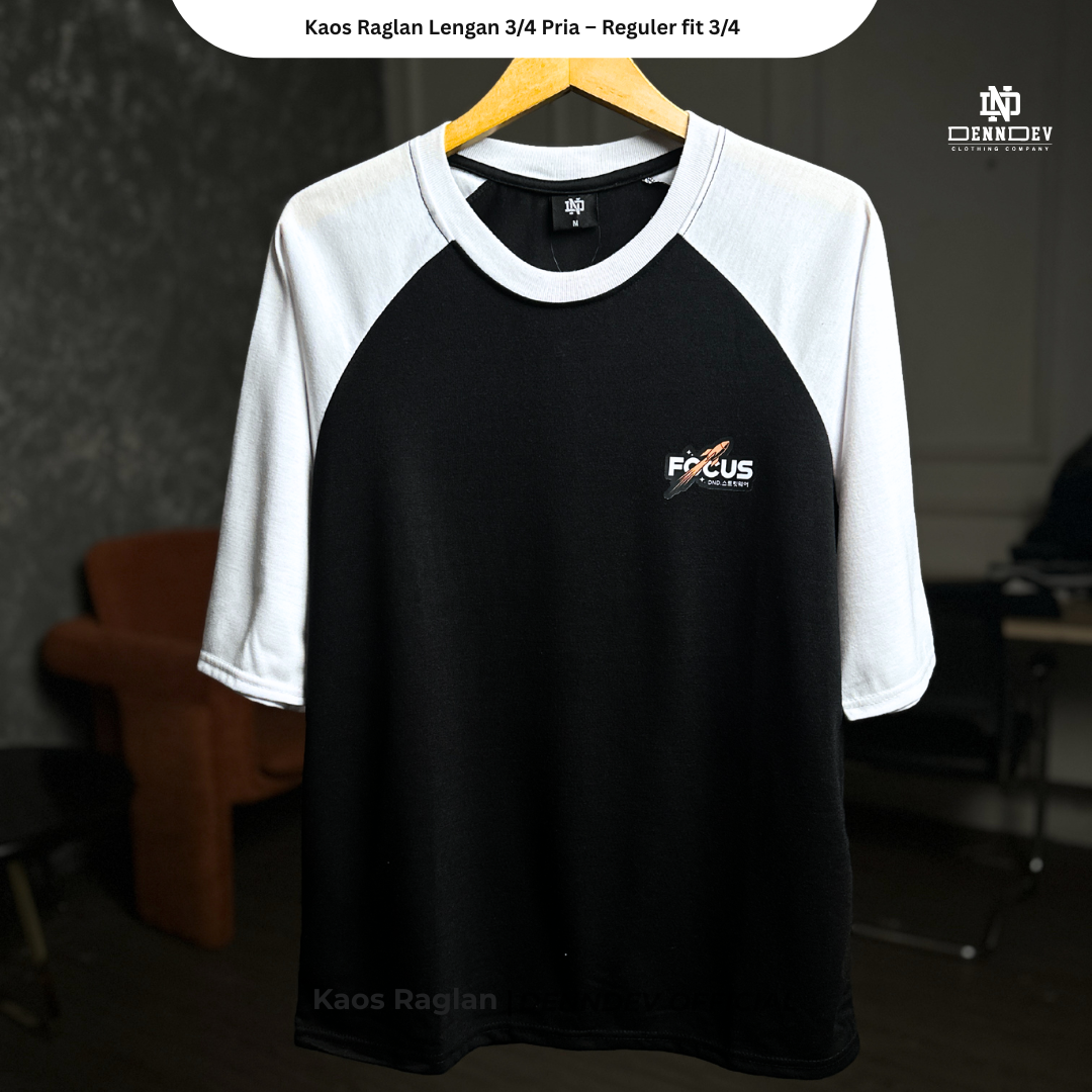 DEN N DEV - Kaos Raglan Lengan 3/4 Pria Katun 20s – Nyaman, Stylish & Tahan Lama