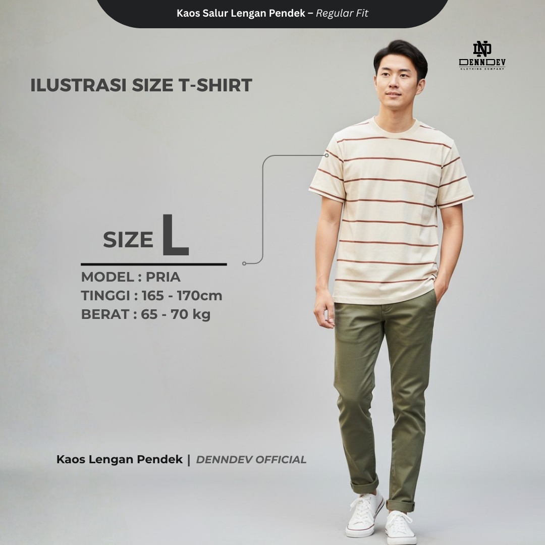 DENNDEV - Kaos Salur Lengan Pendek Stripe T-Shirt Pria Regular Fit