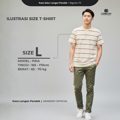DENNDEV - Kaos Salur Lengan Pendek Stripe T-Shirt Pria Regular Fit