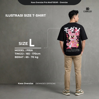 DEN N DEV Kaos Oversize Pria Motif BEAR T-Shirt Keren Baju Distro Oversize Terlaris