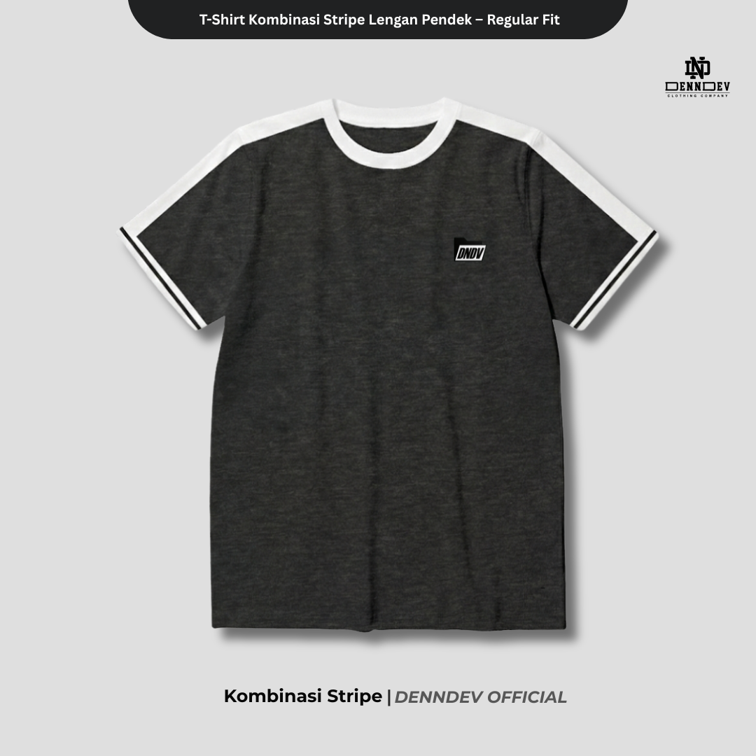 DEN N DEV | T-Shirt Kombinasi Stripe Lengan Kaos Distro Pria Wanita Cotton Tebal Asli Lokal