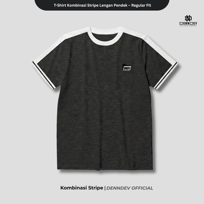 DEN N DEV | T-Shirt Kombinasi Stripe Lengan Kaos Distro Pria Wanita Cotton Tebal Asli Lokal