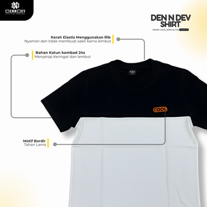 DEN N DEV | Kaos Kombinasi 2 Warna Logo Bordir | Cotton Combed 24s Tebal & Adem