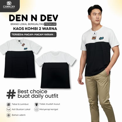 DEN N DEV | Kaos Kombinasi 2 Warna Logo Bordir | Cotton Combed 24s Tebal & Adem
