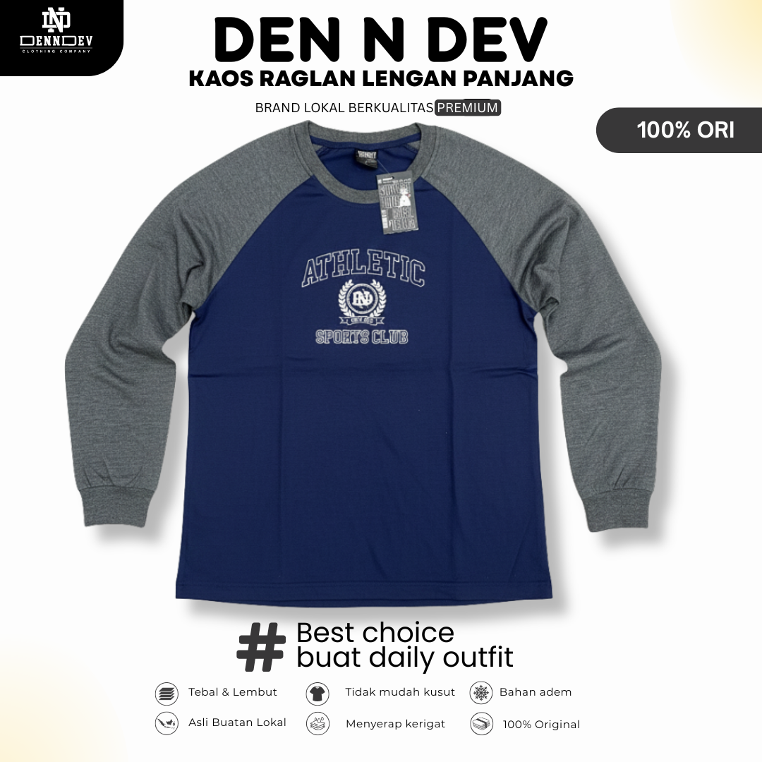 DEN N DEV | Kaos Raglan Distro Unisex Lengan Panjang Kombinasi Warna