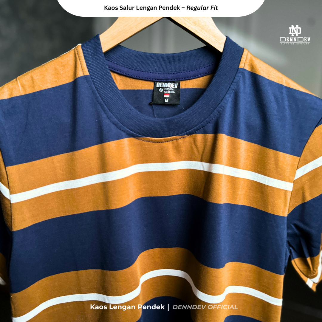 DENNDEV - Kaos Salur Lengan Pendek Stripe T-Shirt Pria Regular Fit