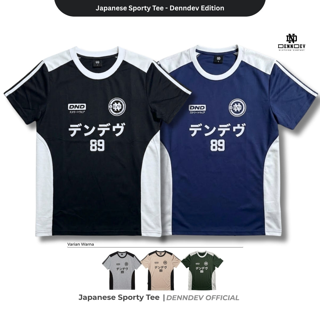 DEN N DEV Kaos Sporty Pria Lengan Pendek Japanese Streetwear Tee Pecah Pola Jersey Retro Distro