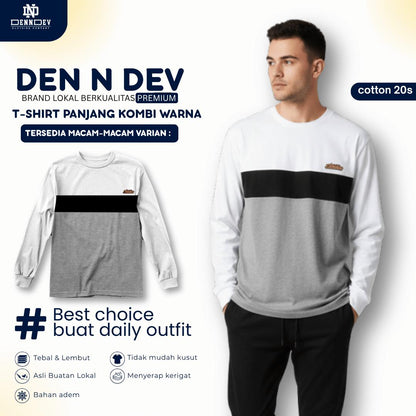 DEN N DEV Kaos Lengan Panjang Kombi Warna – Cotton 20s Premium Stylish Casual
