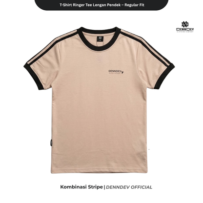 DENNDEV - Kaos Ringer Tee Pria Lengan Pendek Kombinasi Stripe Regular Fit