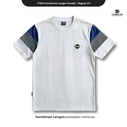 DEN N DEV | Kaos Lengan Pendek Kombinasi Lengan 3 Warna Patchbordir Logo Simpel Bahan Katun