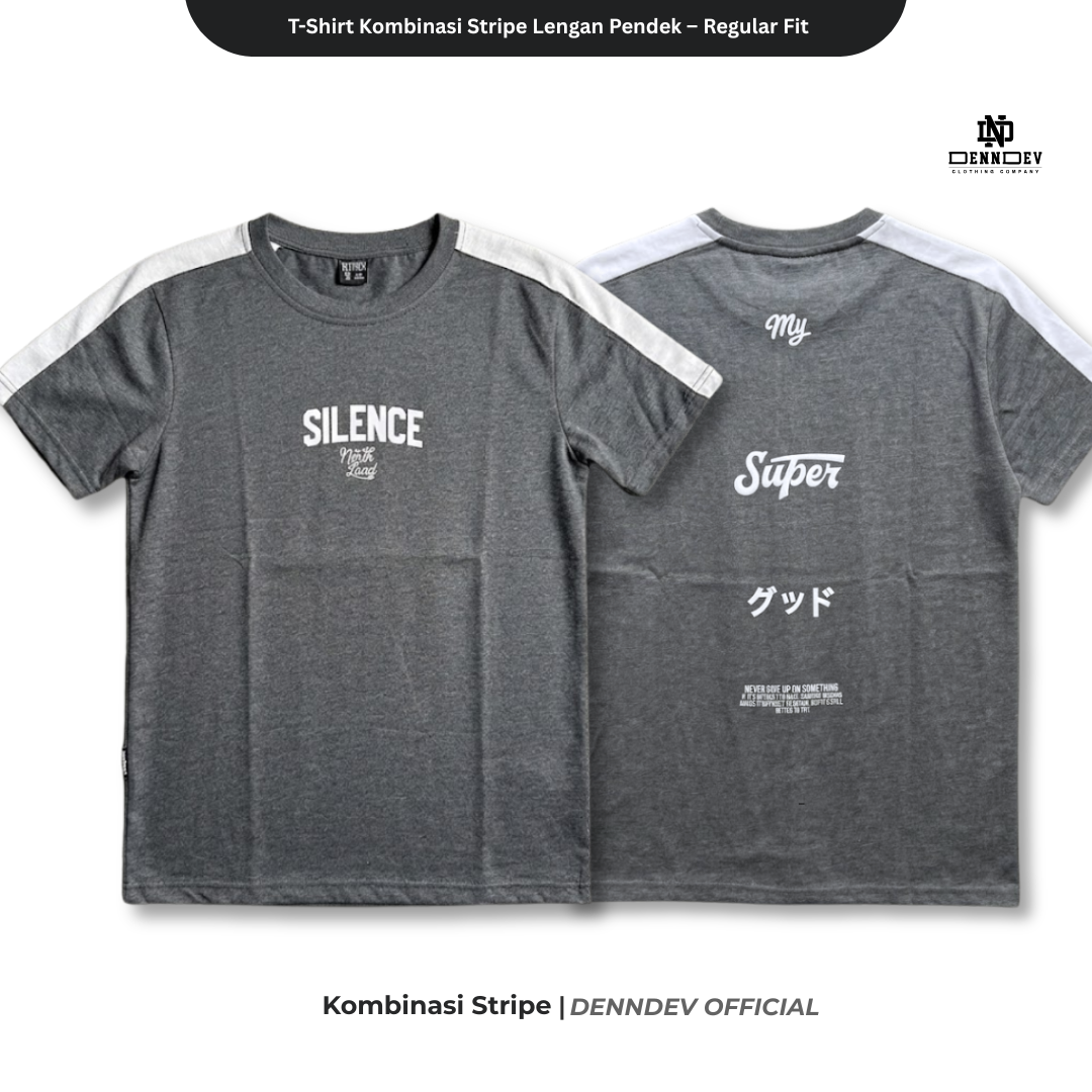 DEN N DEV Kaos Pria Stripe Kombinasi Katun 20s T-Shirt Distro Lengan Pendek Regular Fit
