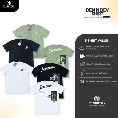 DEN N DEV - Pakaian pria keren pendek/baju cowo keren motif IRRATIONAL/Kaos simpel