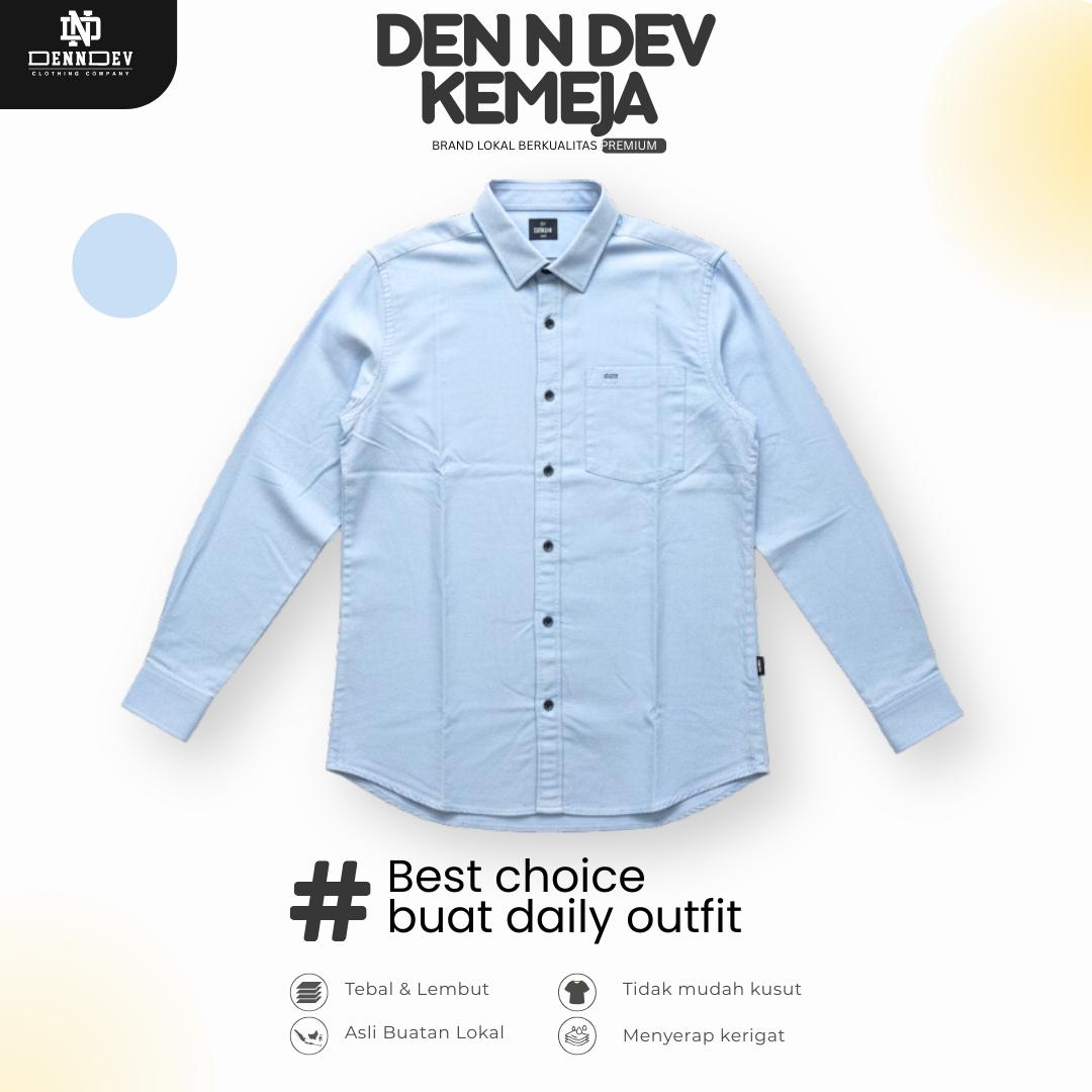 DEN N DEV Kemeja Polos Pria Lengan Panjang Bahan Fiber Bamboo Adem Warna Kalem