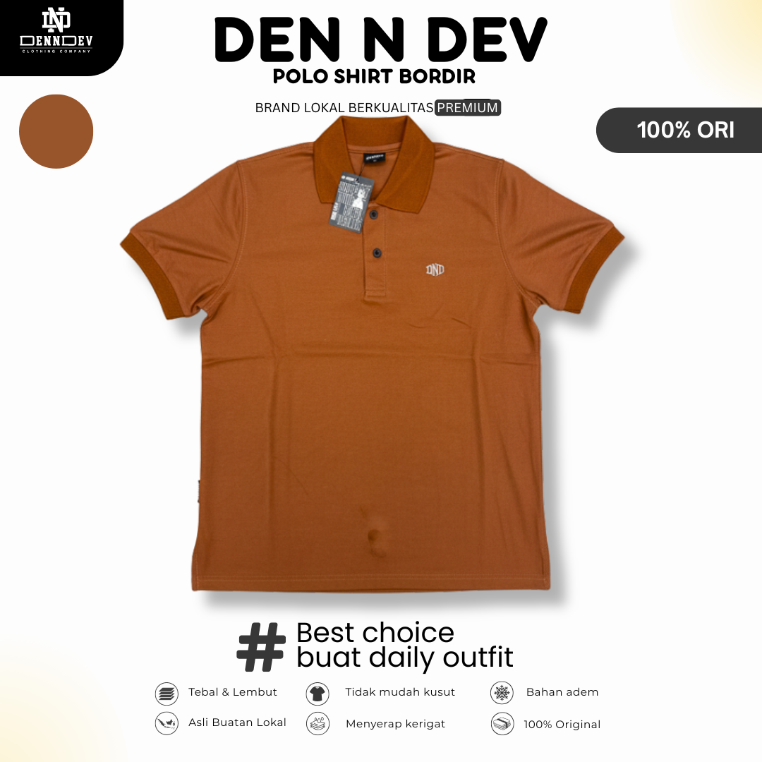 DEN N DEV | Kaos Kerah Polo Shirt Logo Bordir Dada Unisex | Polo Kasual Simpel