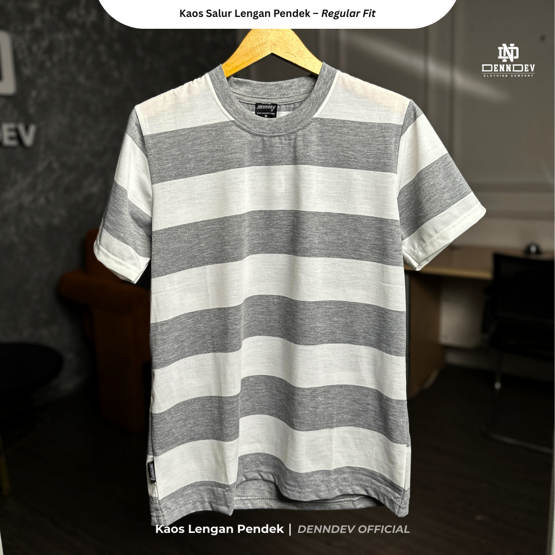 DENNDEV - Kaos Salur Lengan Pendek Stripe T-Shirt Pria Regular Fit