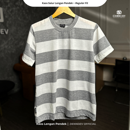 DENNDEV - Kaos Salur Lengan Pendek Stripe T-Shirt Pria Regular Fit