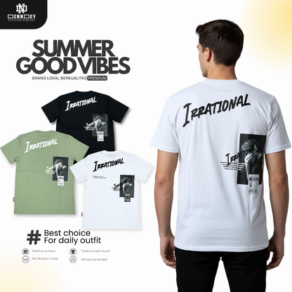 DEN N DEV - Pakaian pria keren pendek/baju cowo keren motif IRRATIONAL/Kaos simpel
