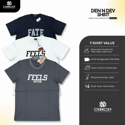 DEN N DEV | Kaos Bordir Lengan Pendek Logo Tulisan | Cotton Combed 24s Tebal Lembut & Adem
