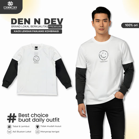 DEN N DEV Double Layer Long Sleeve T-Shirt – Kaos Lengan Panjang Premium Stylish Kekinian