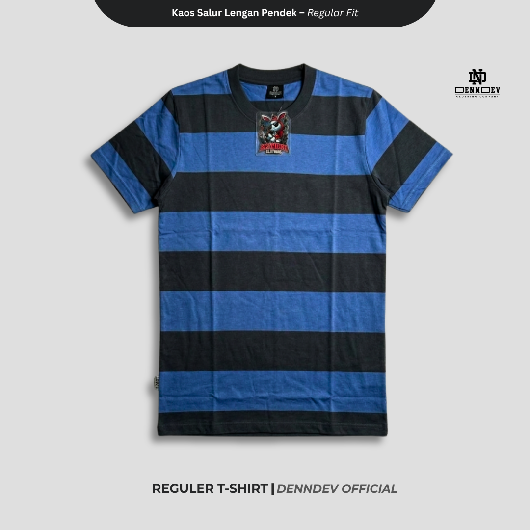 DENNDEV - Kaos Salur Lengan Pendek Stripe T-Shirt Pria Regular Fit