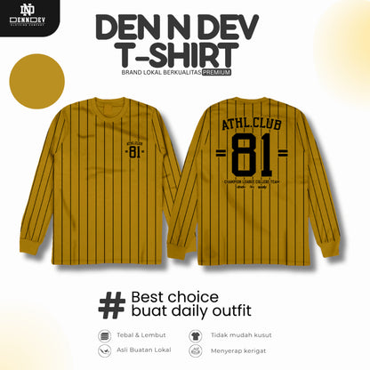 DEN N DEV - Kaos Lengan Panjang Garis Pria Katun 20s | T-Shirt Baseball Style DEN N DEV