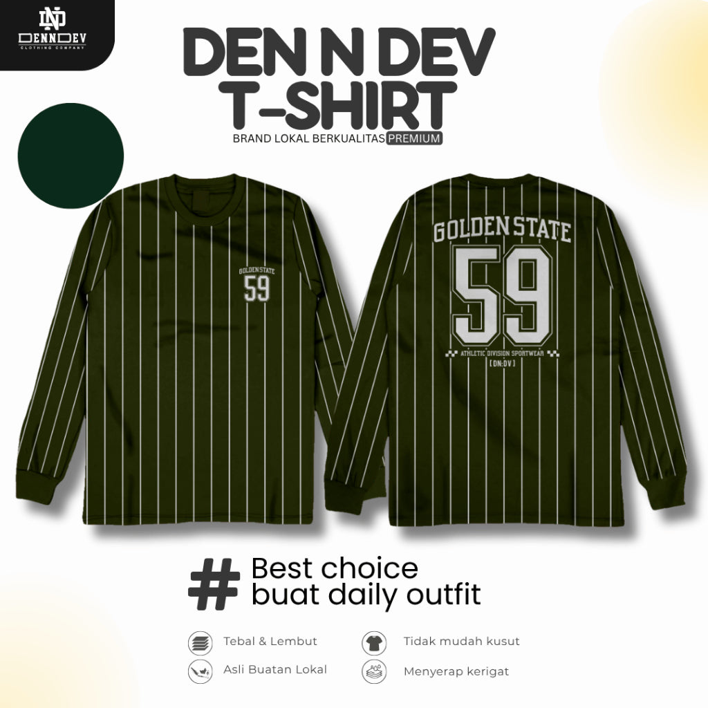 DEN N DEV - Kaos Lengan Panjang Garis Pria Katun 20s | T-Shirt Baseball Style DEN N DEV