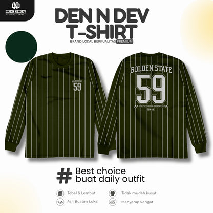 DEN N DEV - Kaos Lengan Panjang Garis Pria Katun 20s | T-Shirt Baseball Style DEN N DEV