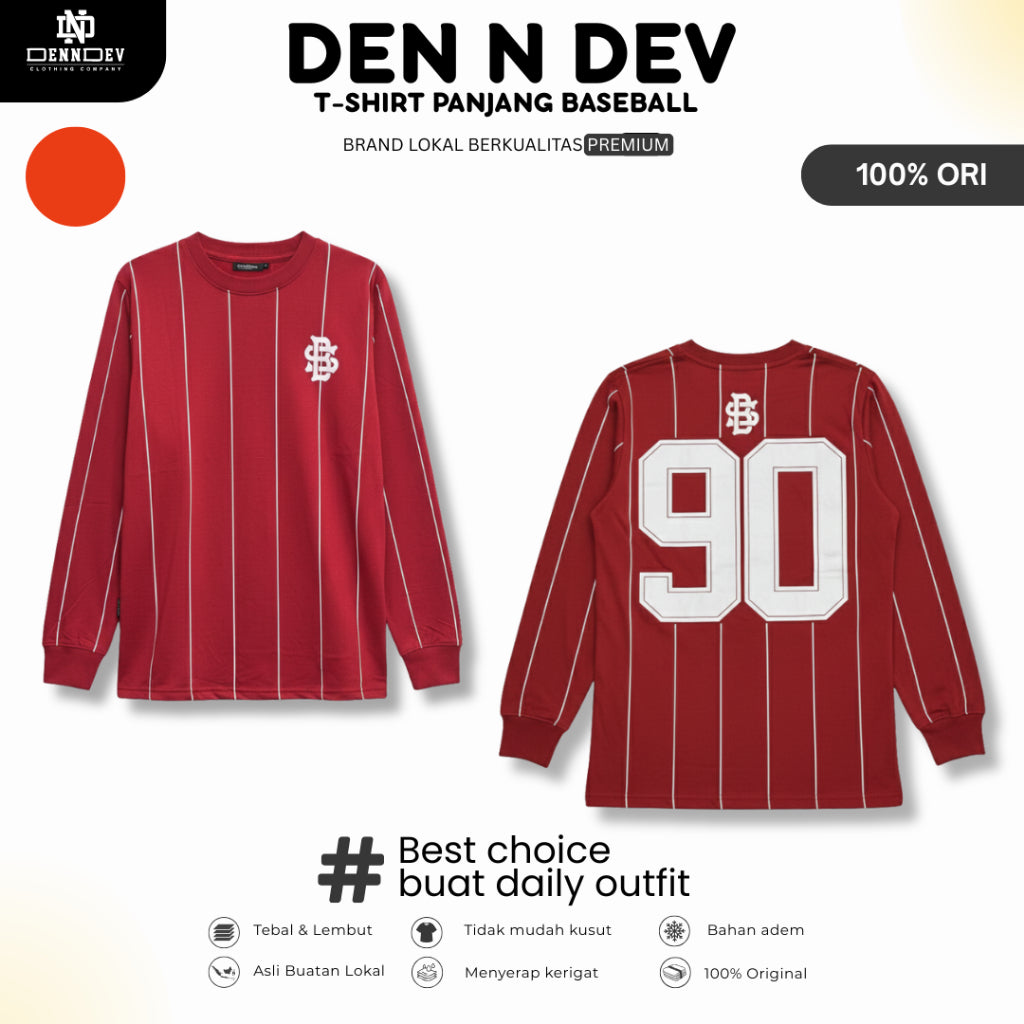 DEN N DEV - T Shirt Panjang Salur Baseball Angka Katun 20s