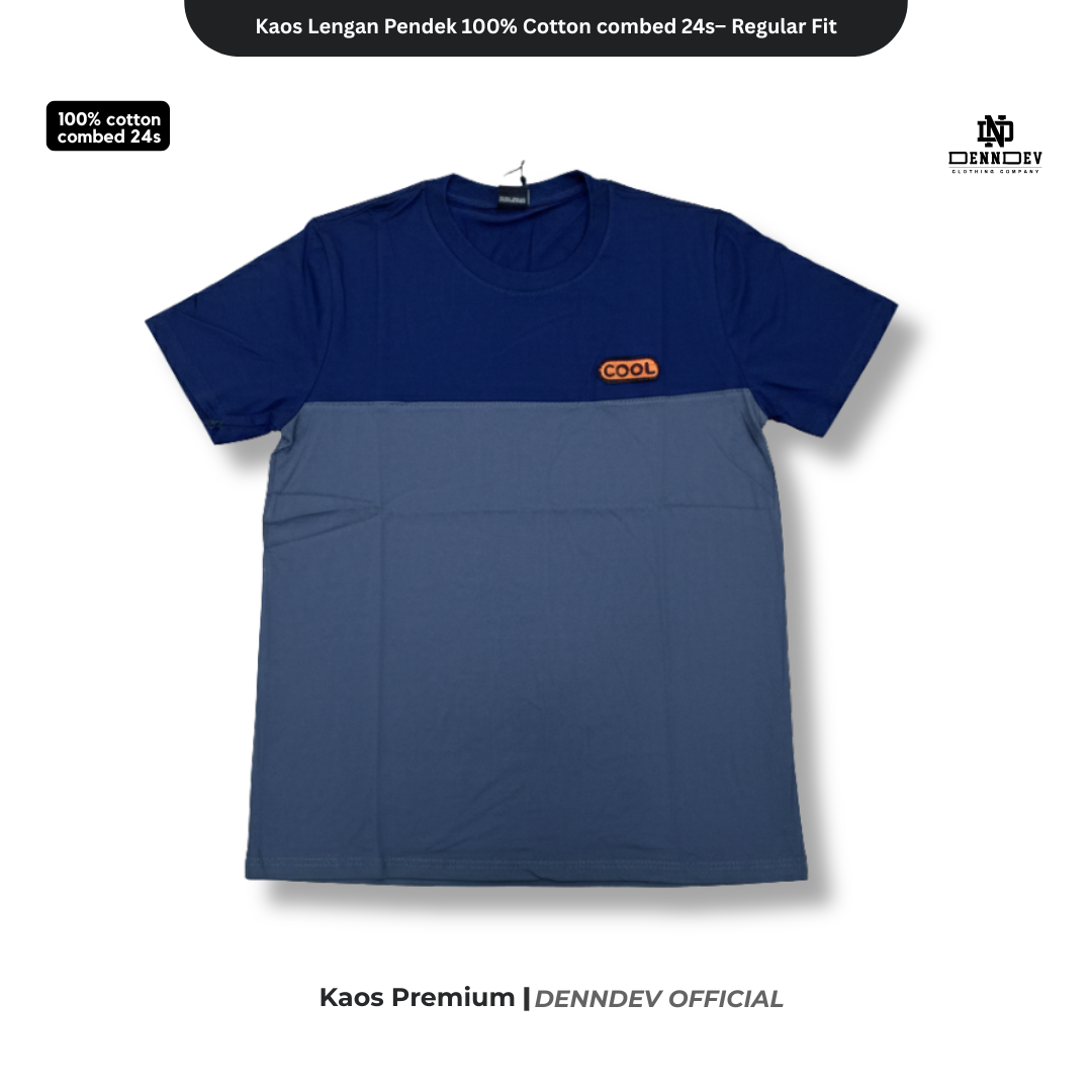 DEN N DEV | Kaos Kombinasi 2 Warna Logo Bordir | Cotton Combed 24s Tebal & Adem