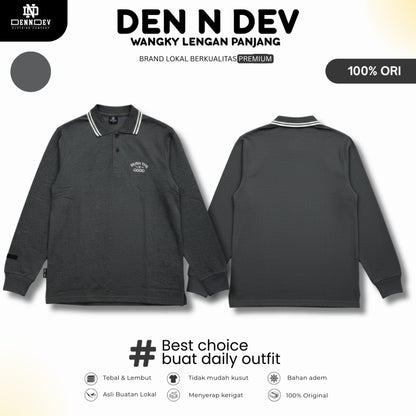 DEN N DEV | Kaos Wangky Lengan Panjang Katun 20s Kerah List Simpel Nyaman Dipakai