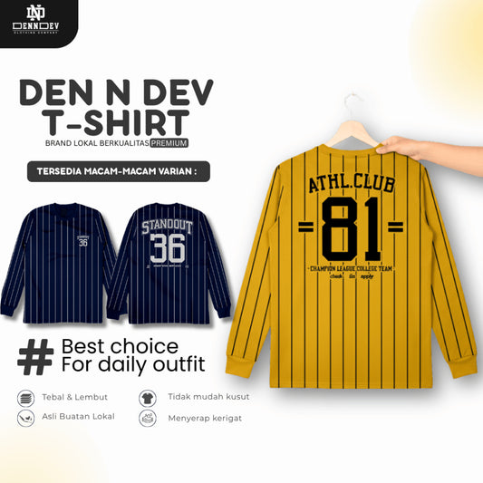 DEN N DEV - Kaos Lengan Panjang Garis Pria Katun 20s | T-Shirt Baseball Style DEN N DEV