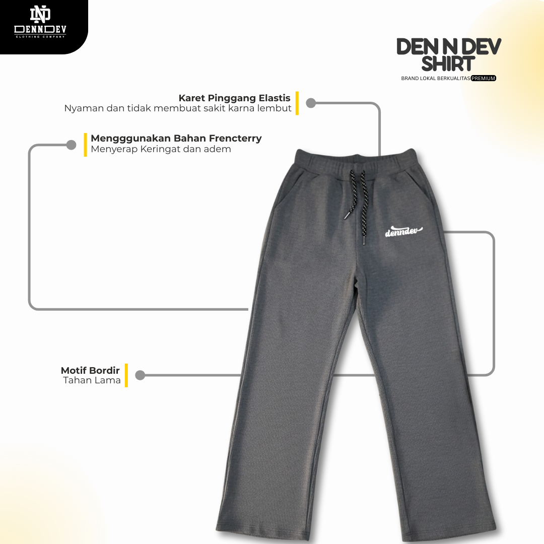 DEN N DEV | Celana Santai Korean Style Unisex Baggy | French Terry Adem & Nyaman