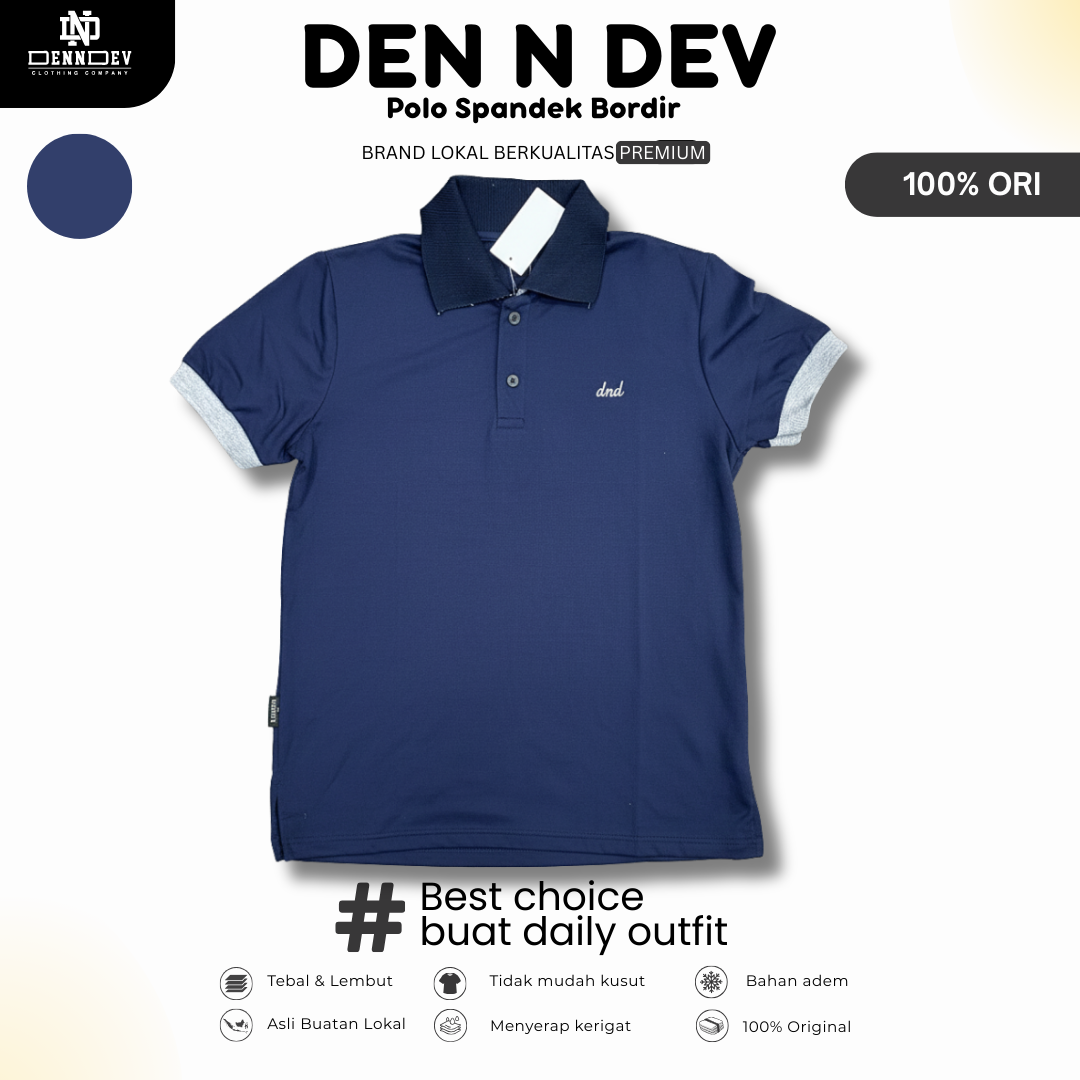 DEN N DEV | Kaos Kerah Polo Shirt Unisex Spandex Bordir Simpel | Kaos Polo