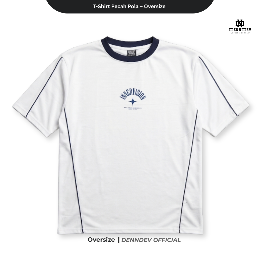 DEN N DEV - Kaos Oversize Pria T-Shirt Lengan Pendek Pecah Pola Casual Look
