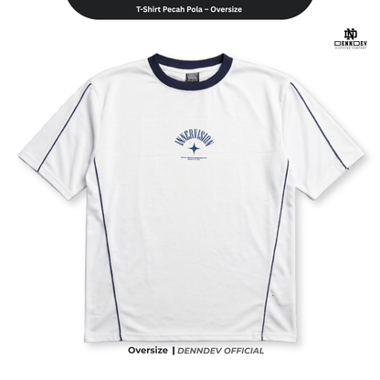 DEN N DEV - Kaos Oversize Pria T-Shirt Lengan Pendek Pecah Pola Casual Look