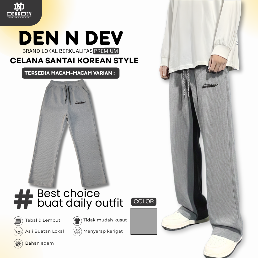 DEN N DEV | Celana Santai Korean Style Unisex Baggy | French Terry Adem & Nyaman
