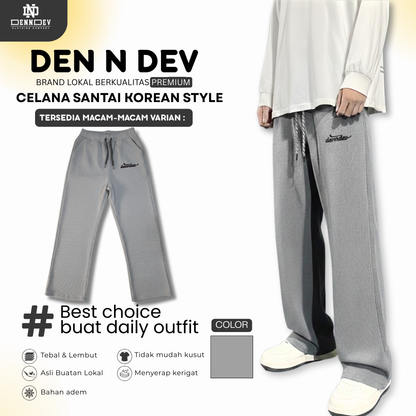 DEN N DEV | Celana Santai Korean Style Unisex Baggy | French Terry Adem & Nyaman