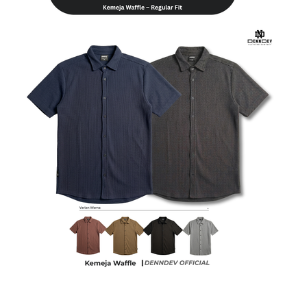 DEN N DEV Official - Kemeja Pendek Bahan Waffle Regular Fit