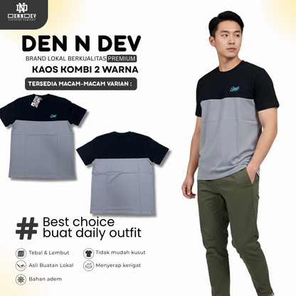 DEN N DEV | Kaos Kombinasi 2 Warna Logo Bordir | Cotton Combed 24s Tebal & Adem