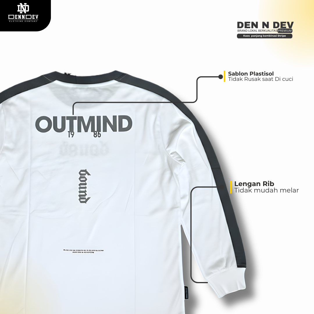 DEN N DEV Kaos Panjang Kombinasi Stripe | Long Sleeve Unisex | Baju Distro Lokal Premium