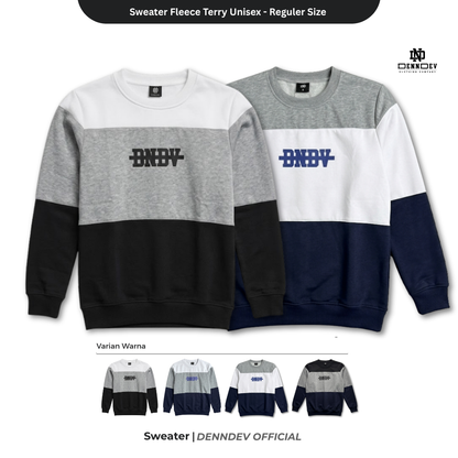 DENNDEV Sweater Crewneck Kombinasi 3 Warna Fleece Terry Unisex Premium 280 GSM