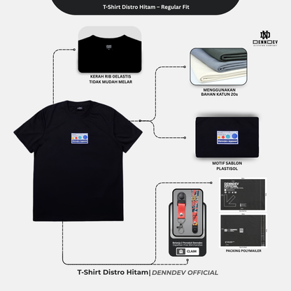 DENNDEV Kaos Distro Pria Hitam Premium Katun 20s Sablon Plastisol Original Regular Fit
