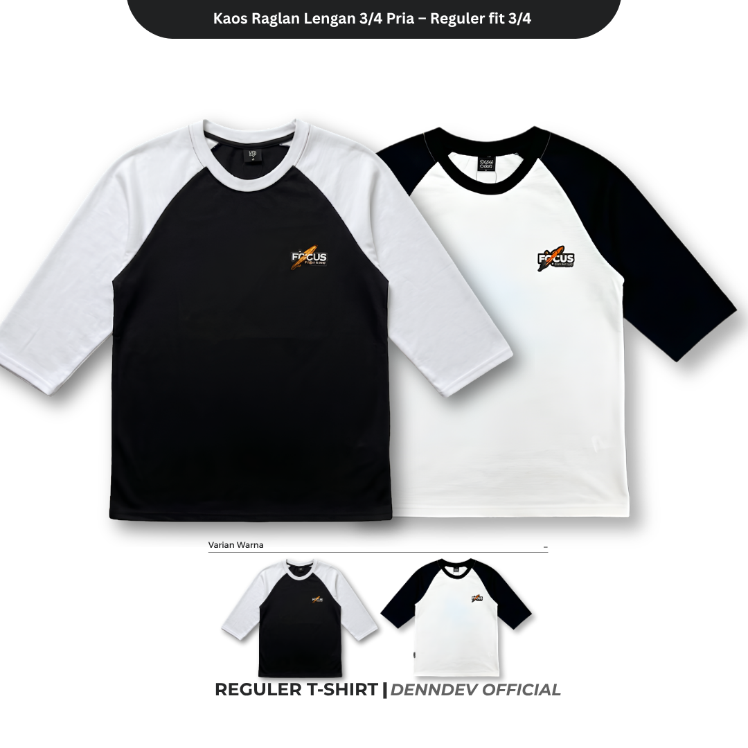 DEN N DEV - Kaos Raglan Lengan 3/4 Pria Katun 20s – Nyaman, Stylish & Tahan Lama