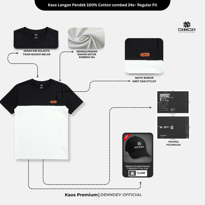 DEN N DEV | Kaos Kombinasi 2 Warna Logo Bordir | Cotton Combed 24s Tebal & Adem