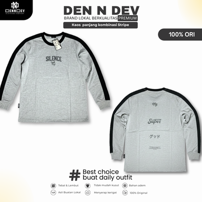 DEN N DEV Kaos Panjang Kombinasi Stripe | Long Sleeve Unisex | Baju Distro Lokal Premium