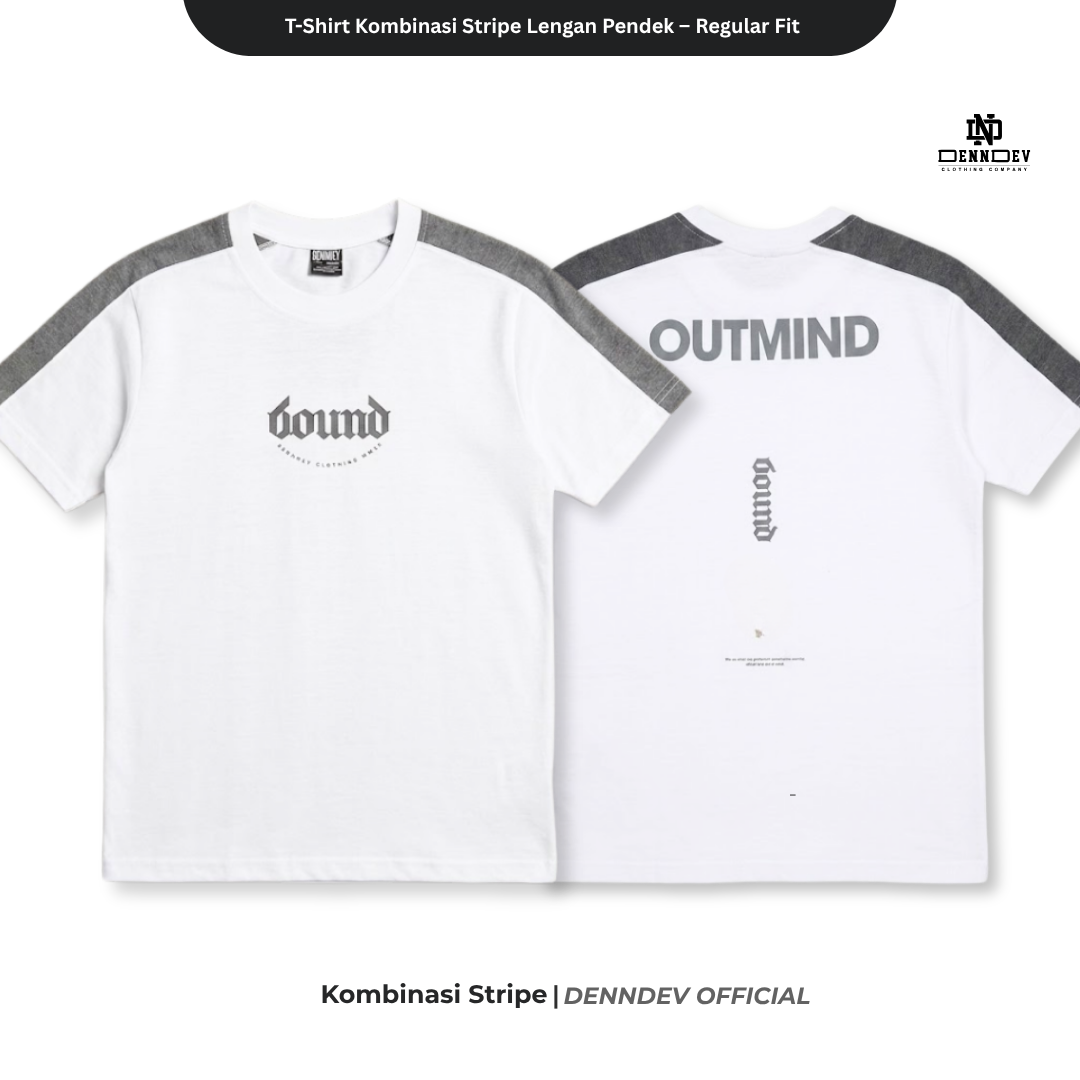 DEN N DEV Kaos Pria Stripe Kombinasi Katun 20s T-Shirt Distro Lengan Pendek Regular Fit