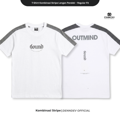 DEN N DEV Kaos Pria Stripe Kombinasi Katun 20s T-Shirt Distro Lengan Pendek Regular Fit