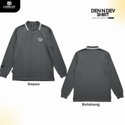 DEN N DEV | Kaos Wangky Lengan Panjang Katun 20s Kerah List Simpel Nyaman Dipakai