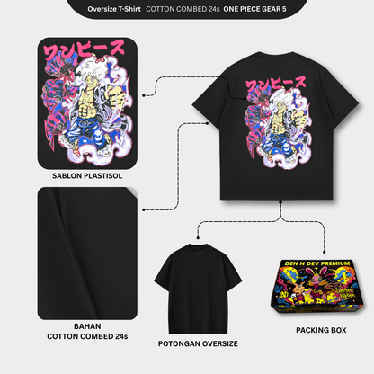 DEN N DEV PREMIUM T Shirt Koleksi Anime ONE PIECE GEAR 5 Warna Hitam Kaos Distro Pria Katun Premium