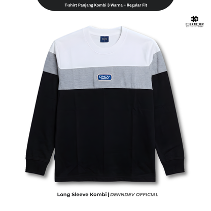 DEN N DEV | T-Shirt Panjang Kombinasi Pria Patch Bordir | Katun 20s Tebal & Adem